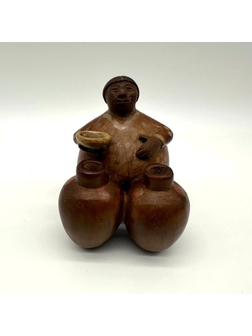 Peruvian Handmade Folk Art Pottery Figurine Woman Pots Sculpture Signed Peru